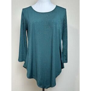 Women’s Sz M Green Long Sleeve Blouse With Gold Studded Embellishments Holiday